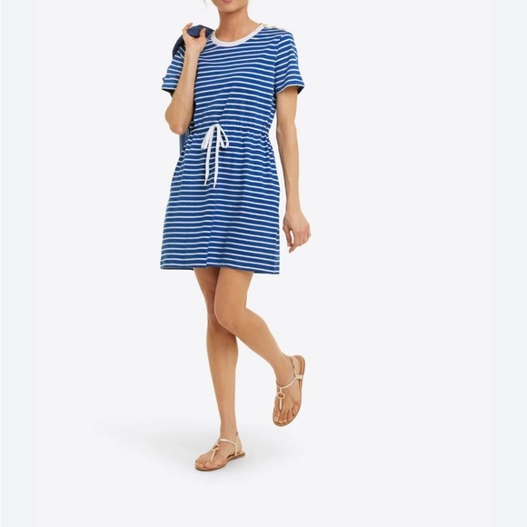 New DRAPER JAMES Blue/White Stripe Nautical Tie Waist Tee Shirt Dress Size M - Picture 2 of 10